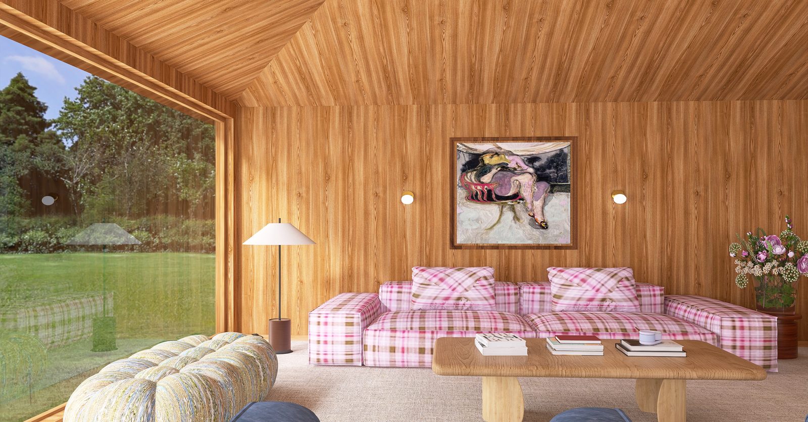 The Plaid Cabin — Sofa beneath the painting
