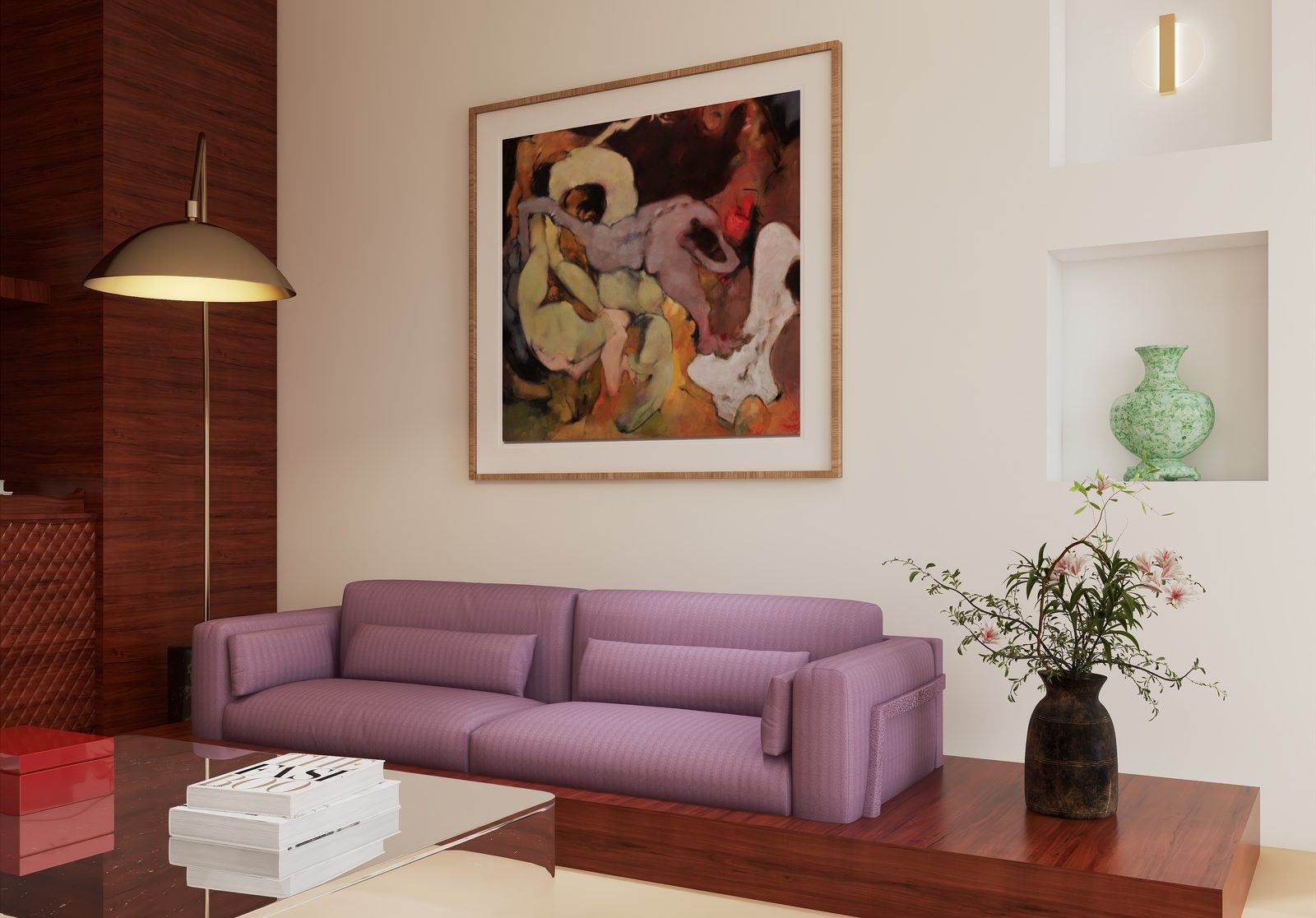 The Mahogany Lounge — Close on the lilac sofa